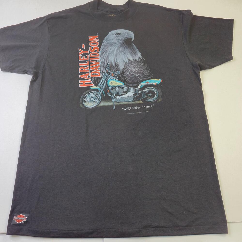 Vintage 3D Emblem Harley-Davidson Shirt Mens 2XL Black Eagle FXSTS Springer 90s